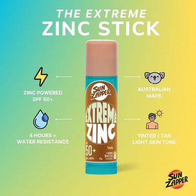 Sun Zapper (Tan) Extreme Zinc Mineral Sunscreen Stick - Tan Skin Tone SPF50 UVAUVB Protection - Made in Australia