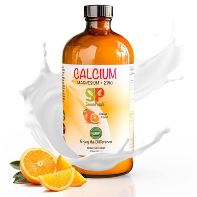 GreenPeach Organic Liquid Calcium for Kids - Magnesium, Zinc, Calcium Citrate Vitamin D3 Calming Syrup Liquid Calcium Supplement, NO Sugar NO Artificial Flavors, Vegetarian Halal Kosher