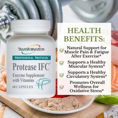 TRANSFORMATION THE GENESIS OF GOOD HEALTH Enzyme Protease IFC Enzyme Supplement, Natural Support for Muscle Fatigue, with High Rich Vitamin A, E, C, Zinc, Selenium, Non-GMO, 60 Capsules