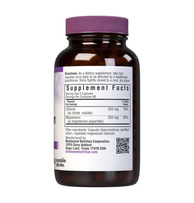 BlueBonnet Calcium Magnesium 1:1 Ratio Vegetarian Capsules, 180 Count, White