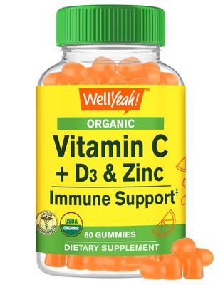 WellYeah Organic Vitamin C D3 Zinc Gummies - Immune Boosting, Antioxidant-Rich, and Bone Health Supporting, USDA Organic, Vegan, and Non-GMO - Gluten-Free, Nut-Free Gummy - 60 Count