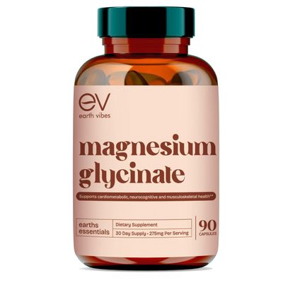 Earth Vibes Magnesium Glycinate Supplement - 90 Vegan Capsules Restful Sleep Calm Mood High Absorption Magnesium Complex Supports Muscle, Bone and Nerve Health