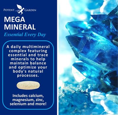 Potent Garden Mega Mineral Supplement Complete Mineral Complex with Calcium Magnesium Zinc Potassium Boron Selenium Chromium 72 Trace Minerals Iron Free Calcium Supplement -100 Pills