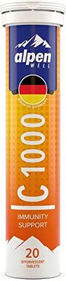- AlpenWell Vitamin C - 1000mg Zinc - Immune Support - 20 Effervescent Vitamin Drink Tablets, No Sugar Low Calorie Supplement, Orange Flavor Sugar Free