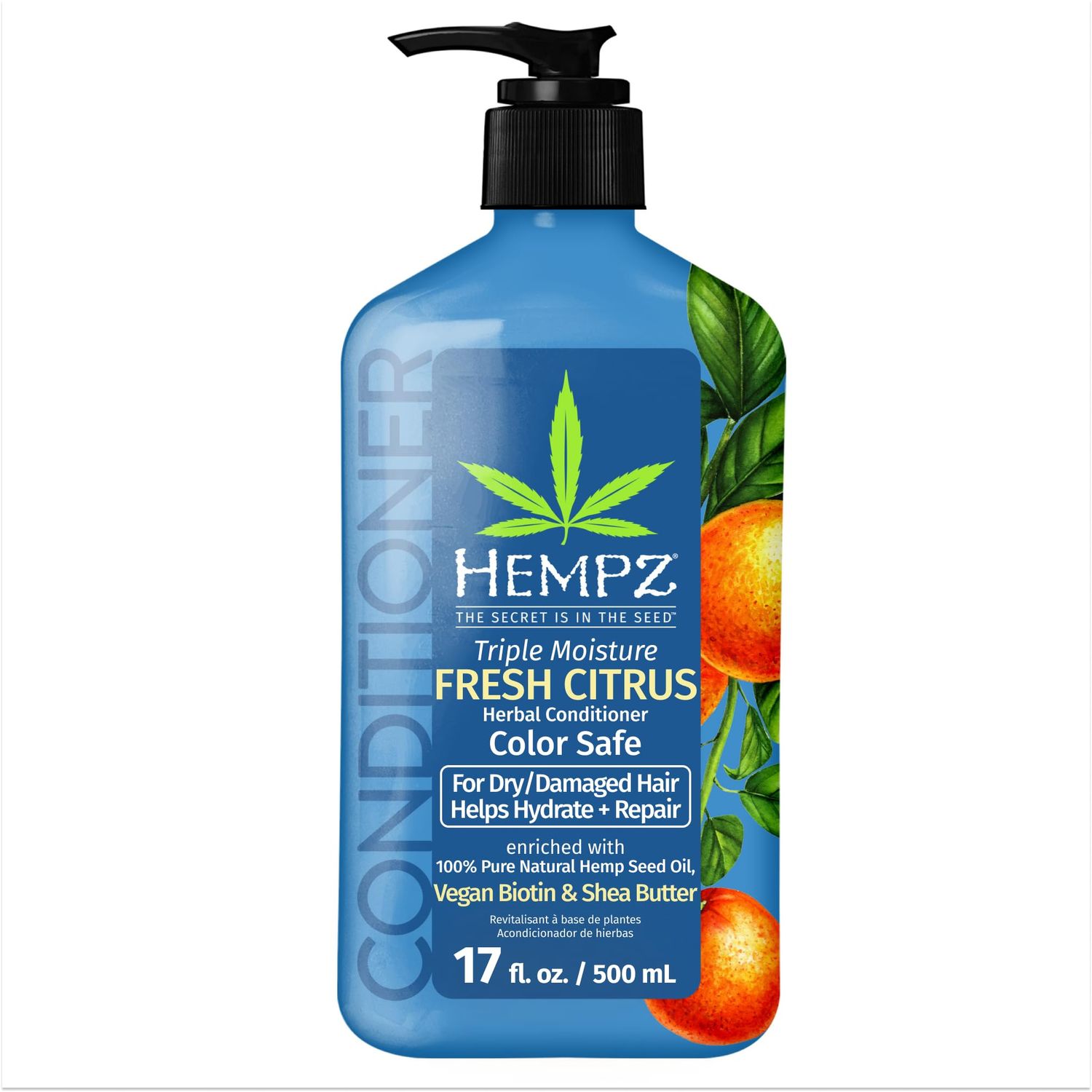 Hempz Biotin Conditioner - Triple Moisture Fresh Citrus - Peach Grapefruit - For Growth Strengthening of Dry, Damaged and Color Treated Hair, Hydrating, Softening, Moisturizing - 17 Fl OZ