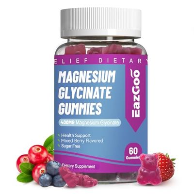 EAZGOO Magnesium Glycinate Gummies 400mg with L-Threonine 200mg - Sugar-Free Magnesium Potassium Supplement with Vitamin D, B6, CoQ10 for Muscle - 60 Mixed Berry Flavored Gummies