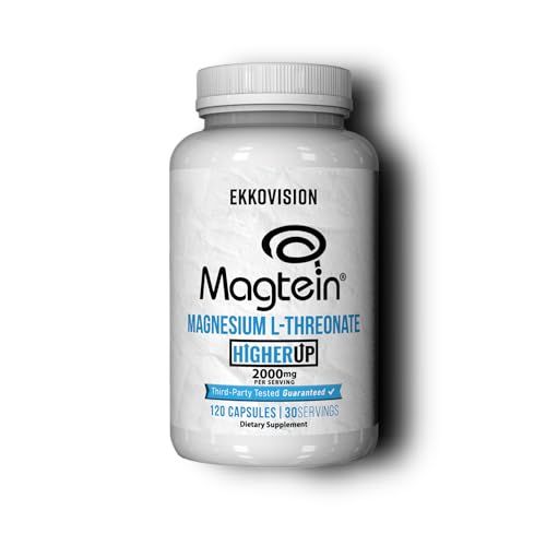 Ekkovision x Higher Up Magtein Magnesium L-Threonate, Memory Cognitive Function Support, Magnesium Supplement with Essential Minerals for Men Women, 2000 MG Per SVG, 120 Easy-to-Swallow Capsules