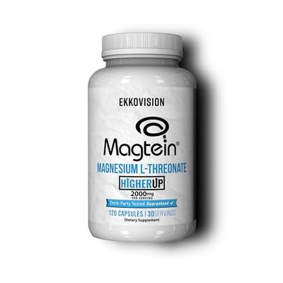 Ekkovision x Higher Up Magtein Magnesium L-Threonate, Memory Cognitive Function Support, Magnesium Supplement with Essential Minerals for Men Women, 2000 MG Per SVG, 120 Easy-to-Swallow Capsules