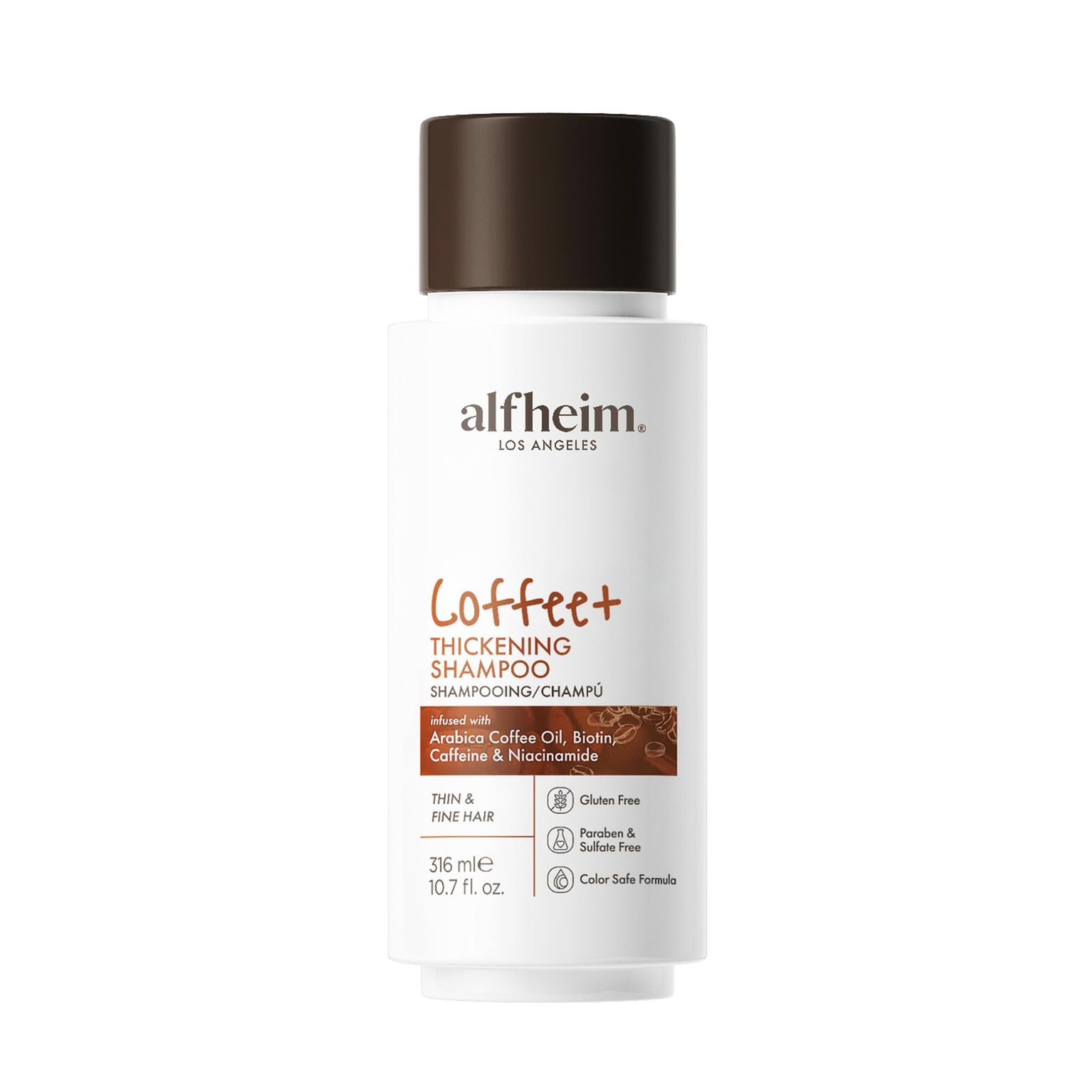 ALFHEIM Coffee Thickening Shampoo Caffeine Biotin for Hair Growth Strength Volumizing Moisturizing for Fine, Thinning Hair Sulfate-Free, Color-Safe Formula 10.7 fl oz
