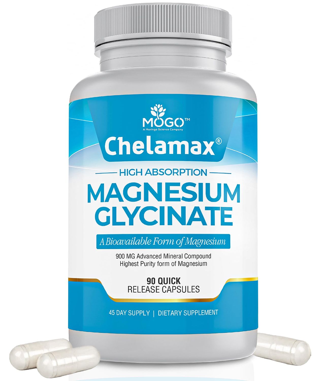 Chelamax Magnesium Glycinate.Dead Sea Magnesium Supplement for Restful Sleep,Muscle Cramps,Nerves,Digestive Support,3rd Party Tested,Heavy Metal Free,Pure Magnesium Glycinate Capsules.