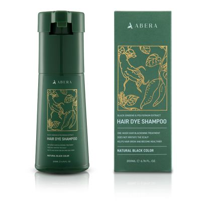 ABERA Hair Dye Shampoo, Black Hair Color for Grey Hair Coverage for Women and Men, One-wash Hair Blackening Treatment with Natural Dark Color (6.76 Fl. Oz.)
