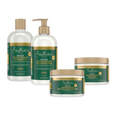 SheaMoisture Bond Repair Shampoo, Conditioner, Leave-In, Masque Alma Oil 4 Pk to Strengthen Hair with Restorative HydroPlex Infusion