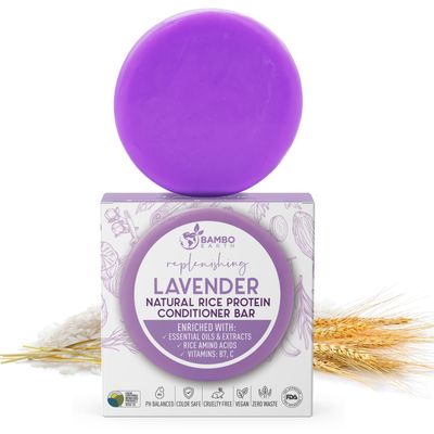 Solid Rice Protein Water Conditioner Bar Hair Soap - Conditioning Bars For Hair With All Natural Plant Based Essential Oils And Zero Waste Packaging - Use With Shampoo Bar (Lavender)