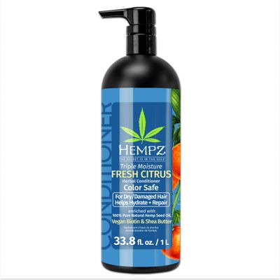 Hempz Biotin Conditioner - Triple Moisture Fresh Citrus - Peach Grapefruit - For Growth Strengthening of Dry, Damaged and Color Treated Hair, Hydrating, Softening, Moisturizing - 33.8 Fl OZ