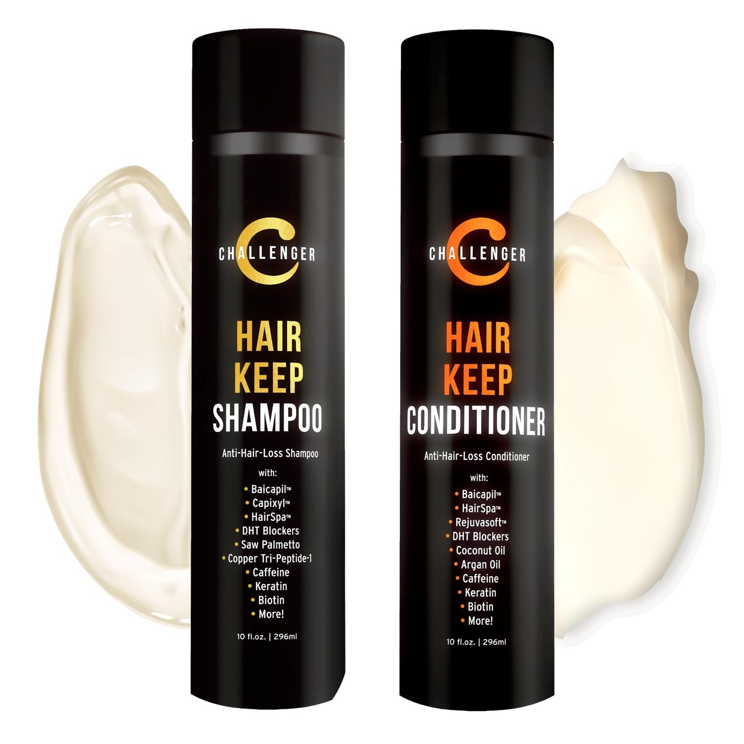 Challenger Men&#39;s Hair Keep Shampoo Conditioner, 2X 10 Oz Bottles Hair Growth Combo DHT Blockers wBaicapil, Capixil, Rejuvasoft, HairSpa Caffeine, Biotin, Argan Oil, Coconut Oil more!