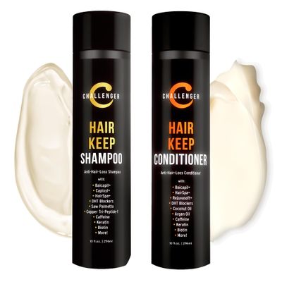 Challenger Men&#39;s Hair Keep Shampoo Conditioner, 2X 10 Oz Bottles Hair Growth Combo DHT Blockers wBaicapil, Capixil, Rejuvasoft, HairSpa Caffeine, Biotin, Argan Oil, Coconut Oil more!