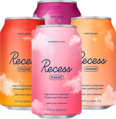 Recess Mood Magnesium Supplement Drink Calming Beverage, 12 Ounce, Pack of 12 (Variety Pack, 12 Pack) Original Flavors