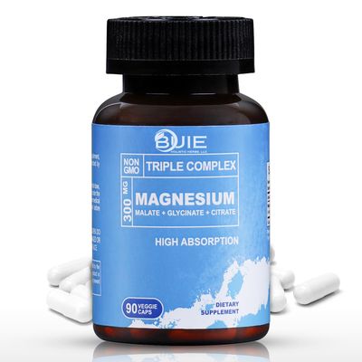 BUIE Triple Complex Magnesium 300mg High Absorption Magnesium Glycinate, Citrate Malate Supplement Supports Muscle Strength, Metabolism, Heart Bone Health Vegan Non-GMO 90 Capsules