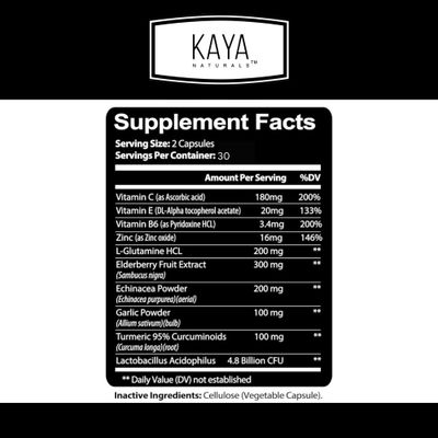 Kaya Naturals Elderberry Immune Support, Elderberry with Zinc and Vitamin C for Adults Vitamins, Probiotics Turmeric 1000mg Immune System Booster Sambucus Capsules - 60 Count