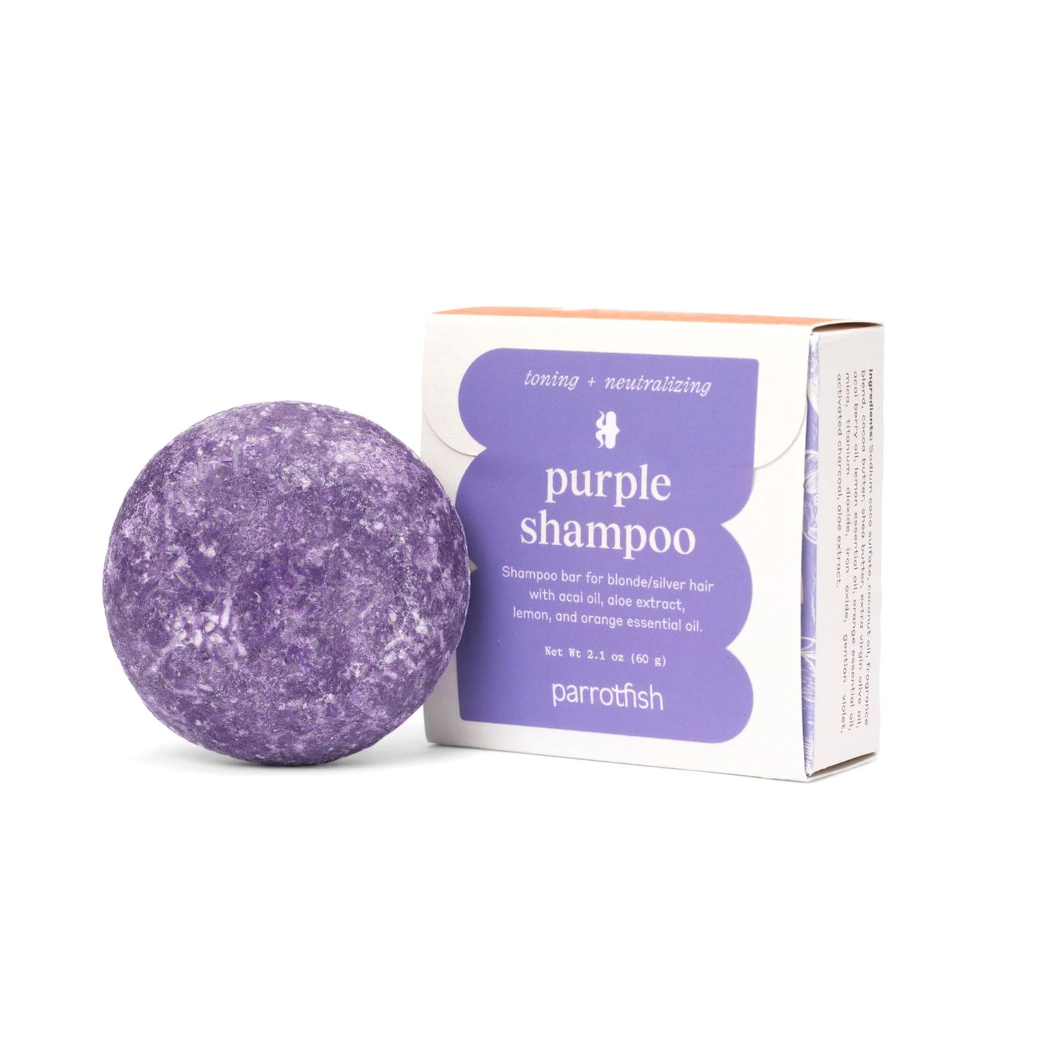 Parrotfish Toning Neutralizing Purple Shampoo Bar Sudsy Easy Transition from Liquid Shampoo Good for Colored Hair Vegan (Made in the USA)
