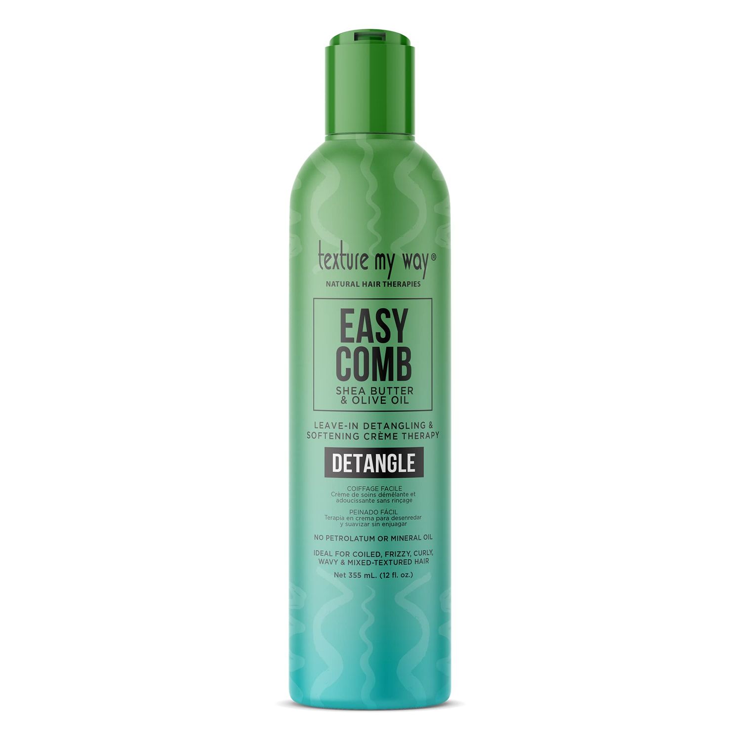 Texture My Way Natural Hair Therapies Easy Comb Leave-In Hair Detangler Softening Cr me Therapy, Ideal for Coiled, Frizzy, Curly Hair, 12 oz
