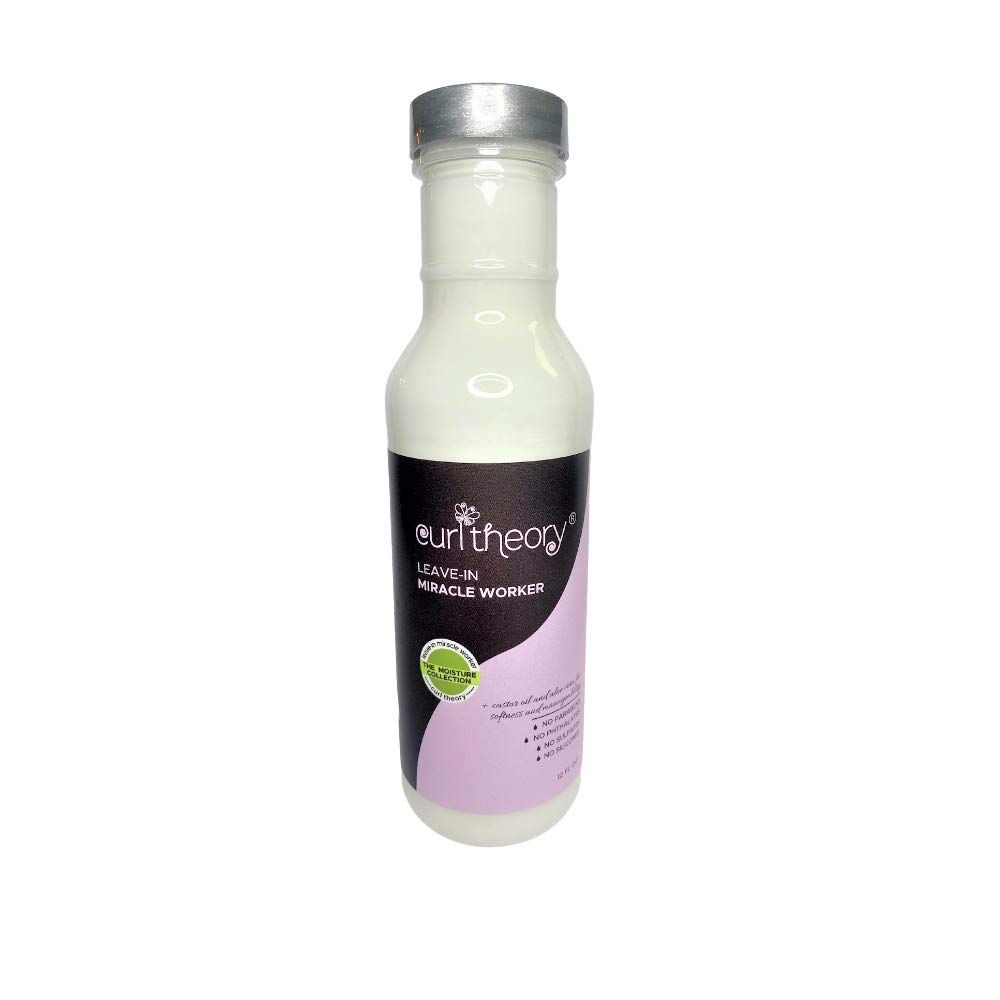 Curl Theory Moisture Collection Leave-In Miracle Worker, MoisturizesDetangles Curls and Coils, Aloe VeraPanthenol for Strength and Elasticity, Pairs with Gels and Mousses for Curl Styling (12 oz)