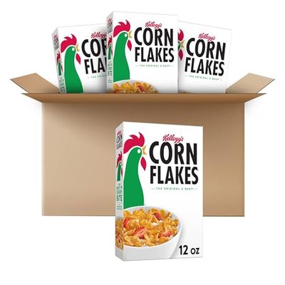 Kellogg s Corn Flakes Cold Breakfast Cereal, 8 Vitamins and Minerals, Healthy Snacks, Family Size, Original (4 Boxes)