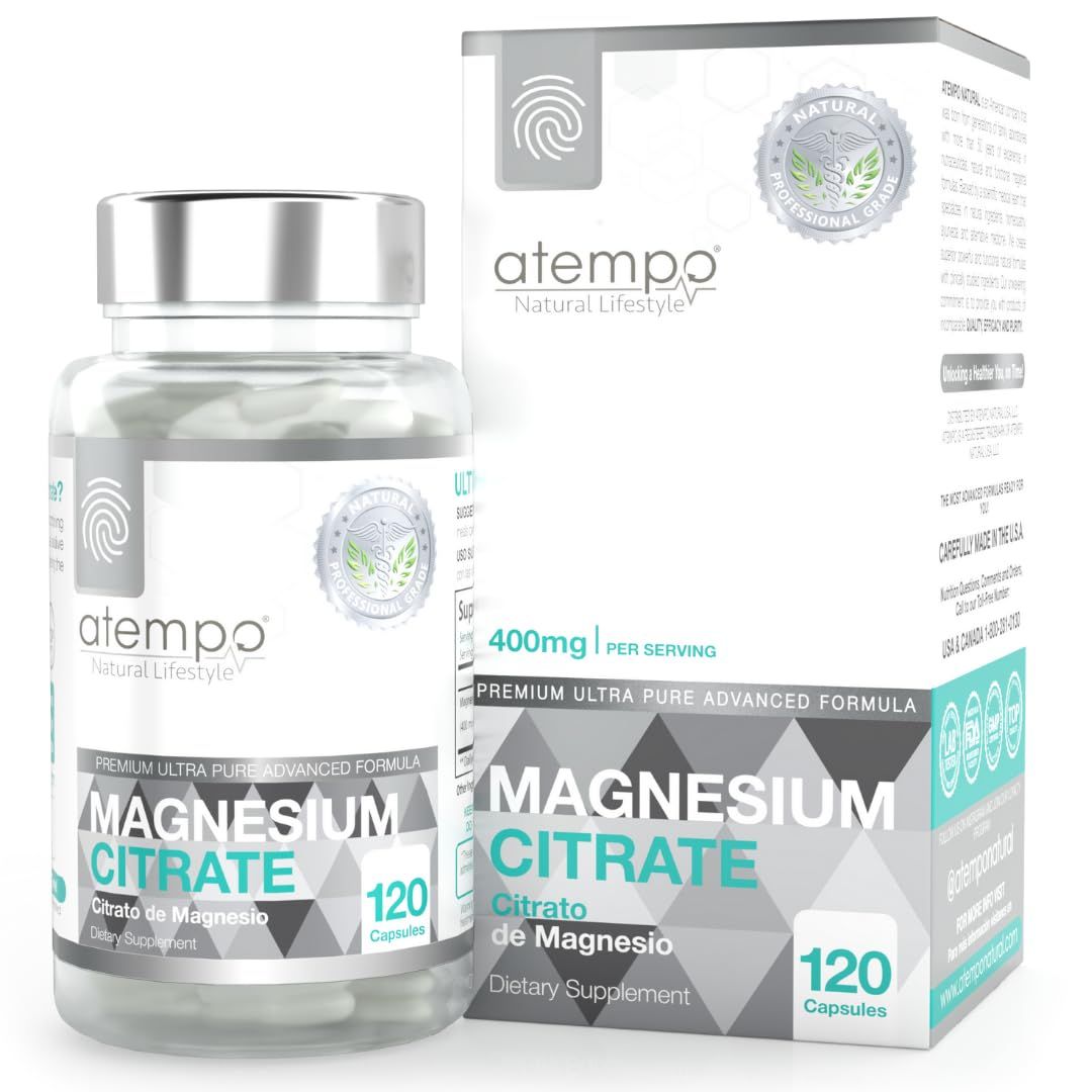 Magnesium Citrate, for Metabolism, Enzyme Function, Electrolyte Balance, Stress, Nerves Muscles Health Professional Grade High Absorption, NO FILLERS-ADDITIVES, 120 Vegan Capsules Delay Release