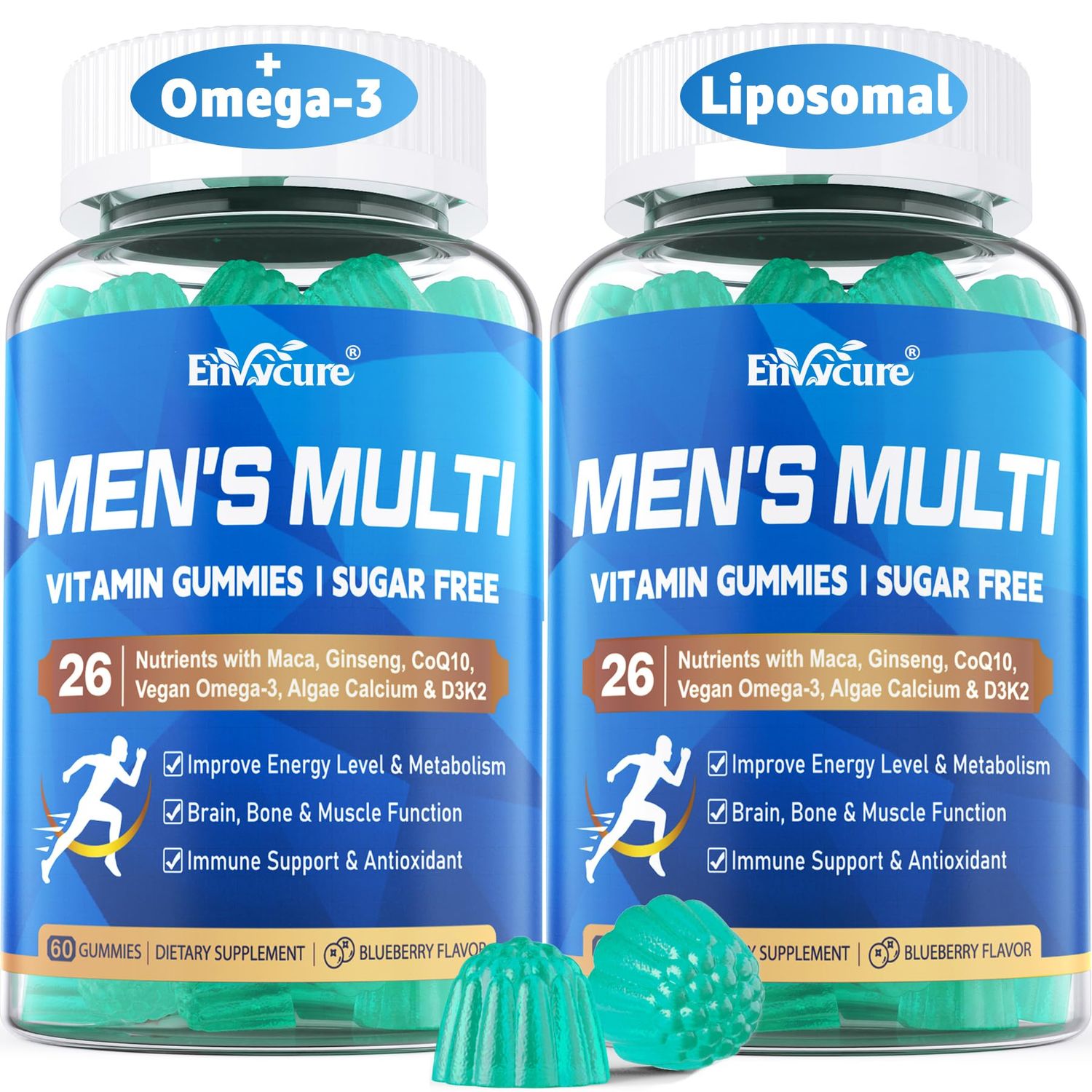 Sugar Free Methylated Multivitamin for Men Gummies, Vegan Omega 3, CoQ10, Zinc, Vitamin A C D3 K2 E B Complex, Calcium, Magnesium, Lycopene - Liposomal Vitamins, Energy, Immunity, Bone, Muscle 120 Cts