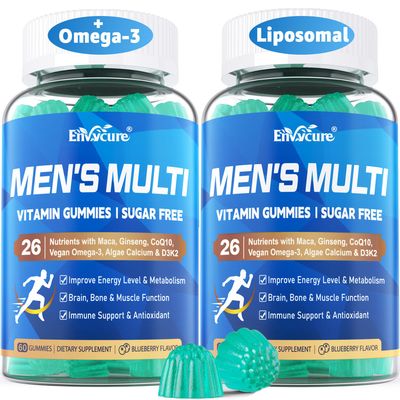 Sugar Free Methylated Multivitamin for Men Gummies, Vegan Omega 3, CoQ10, Zinc, Vitamin A C D3 K2 E B Complex, Calcium, Magnesium, Lycopene - Liposomal Vitamins, Energy, Immunity, Bone, Muscle 120 Cts
