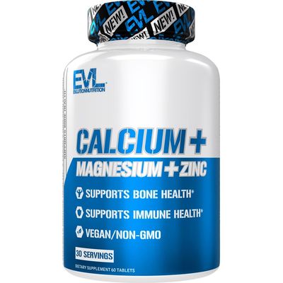 Evlution Nutrition Calcium Magnesium Zinc - Bone Muscle Health Support - Immune Sleep Supplement - Vegan Non-GMO - 30 Servings