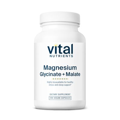 Vital Nutrients Magnesium Glycinate Malate 120mg Vegan Magnesium Supplement for Women and Men Muscle, Heart, Bone Support Promotes Relaxation Gluten, Dairy and Soy Free 100 Capsules