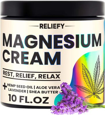 Magnesium Cream for Sleep 10 Oz Muscle, Pain Leg Cramps Relief Lavender, Hemp Seed Oil, Shea Butter, Aloe Vera, Jojoba Oil, Vitamin E, MSM Topical Magnesium Lotion Calm Relaxation Body Balm