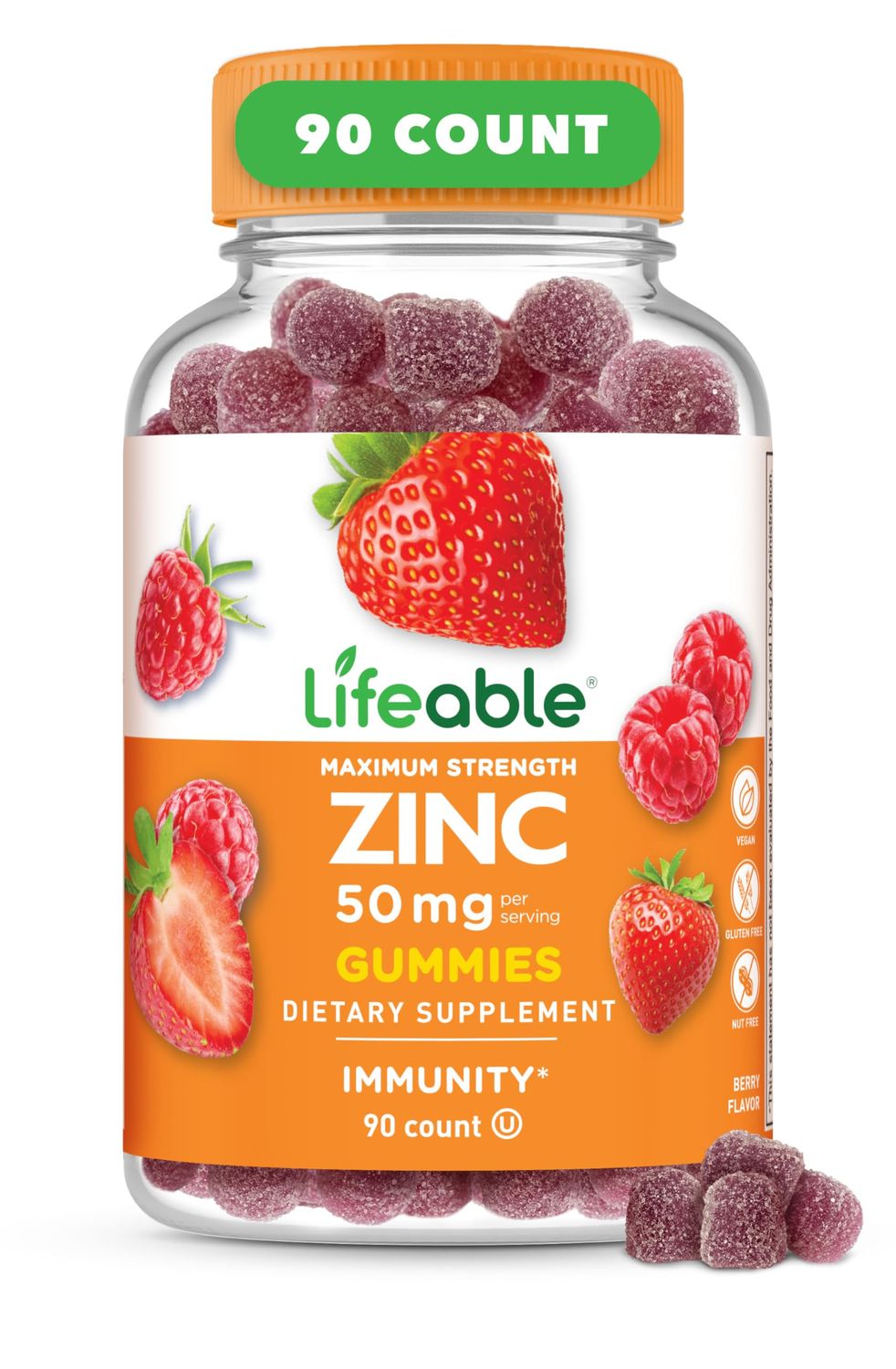 Lifeable Zinc Gummies 50mg Great Tasting Natural Flavor Zinc Vitamins Gluten Free, Vegetarian, GMO-Free Zinc Chewable for Immune Support 90 Gummies