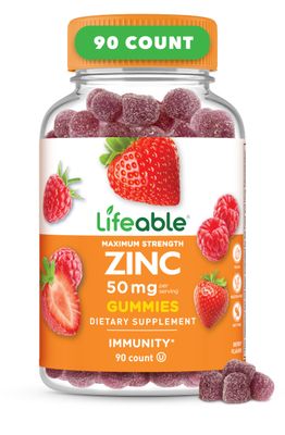 Lifeable Zinc Gummies 50mg Great Tasting Natural Flavor Zinc Vitamins Gluten Free, Vegetarian, GMO-Free Zinc Chewable for Immune Support 90 Gummies