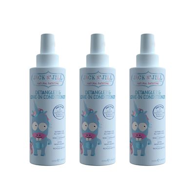 Jack N&#39; Jill Natural Bathtime Detangler and Leave-In Conditioner - Suitable for All Hair Types, Extra Moisturising, Silicone-Free, Cruelty-Free, Vegan - 200 mL (Pack of 3)