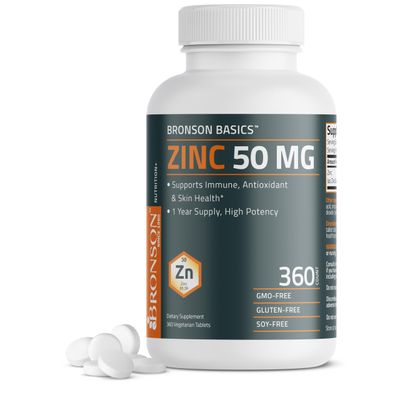 Bronson Zinc 50 MG High Potency One Year Supply Supports Immune, Antioxidant Skin Health - Non-GMO, 360 Vegetarian Tablets