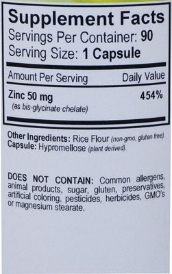 VHR ZINC Bisglycinate Chelate 50mg - Immune Support - High Absorption - No Preservatives. 90 Vegan Capsules