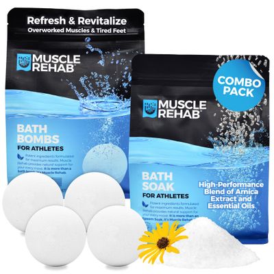 Muscle Rehab Magnesium Soaks for Sports Recovery Combo Pak- Arnica Epsom Salt Bath Bombs Magnesium Soak for Men -Women with Turmeric Essential Oils -Muscle Pain Relief Joint Soother - (2 pack)