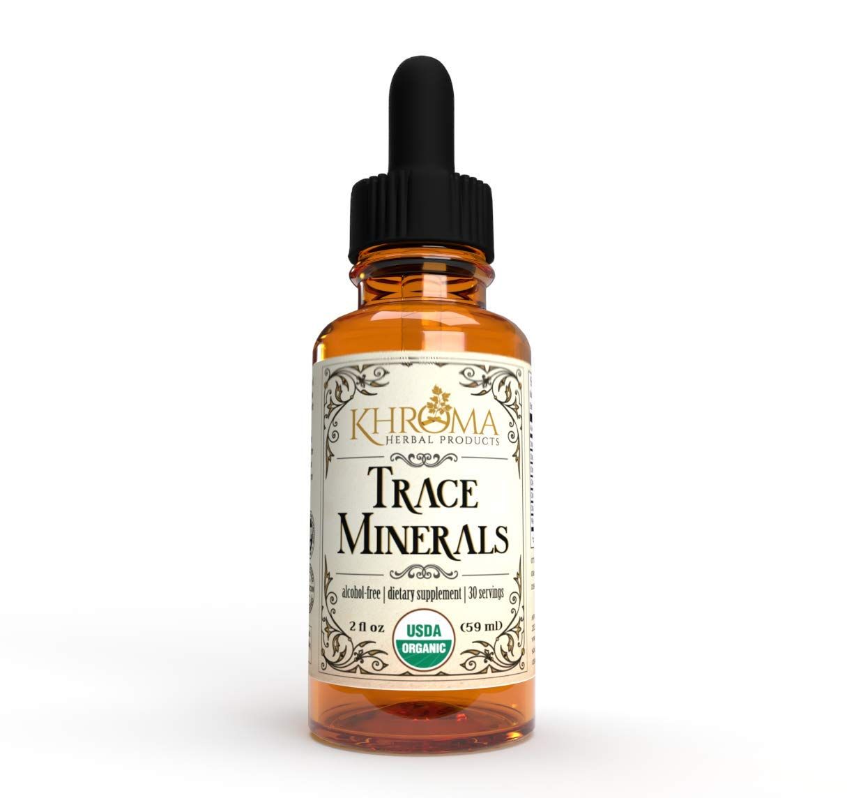 Organic Trace Minerals - by Khroma Herbs - 2 oz Liquid Plant-Based Trace Mineral Blend - Designed for Maximum Absorption - 30 Servings