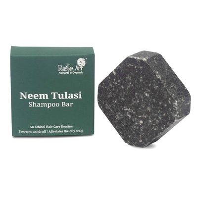 Rustic Art Organic Neem Tulsi Shampoo Bar Oily, Dandruff Prone Hair Charcoal Eucalyptus Sulfate, Paraben Added Fragrance Free Natural Organic Essential For Women Men 2.65 Oz
