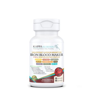 KAPPA NUTRITION Iron 26mg, Vitamin C Orange 150mg, Folate 667mcg DFE, Vitamin B12, Beetroot, Brewers Yeast, Broccoli MCT Oil 9 in 1 Advanced Complex (90 Capsules)