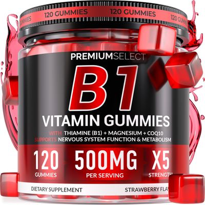 Vitamin B1 Gummies - Sugar Free B1 Gummies with Thiamine, CoQ10 Magnesium - B1 Vitamins for Women Men, Adults Kids - Thiamine Gummies for Energy Nerve Support - 120 Count, 2-Month Supply