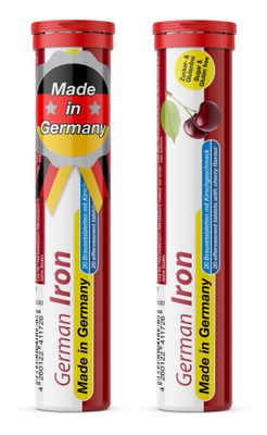TD German Iron 14 mg - 40 Vegan Drink Effervescent Tablets - Cherry Flavor - Made in Germany