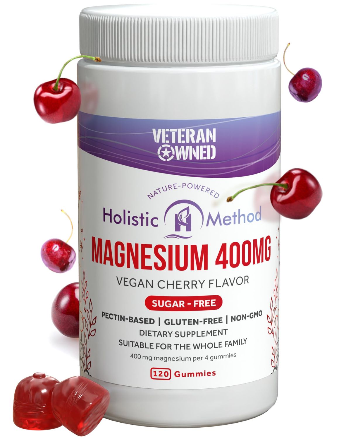 Magnesium Citrate Gummies - Sugar-Free, Vegan and Non-GMO for Better Sleep and Relaxation - No Sugar Alcohol - Magnesium Supplement for Adults, Teens and Kids - Cherry - 120 Chews