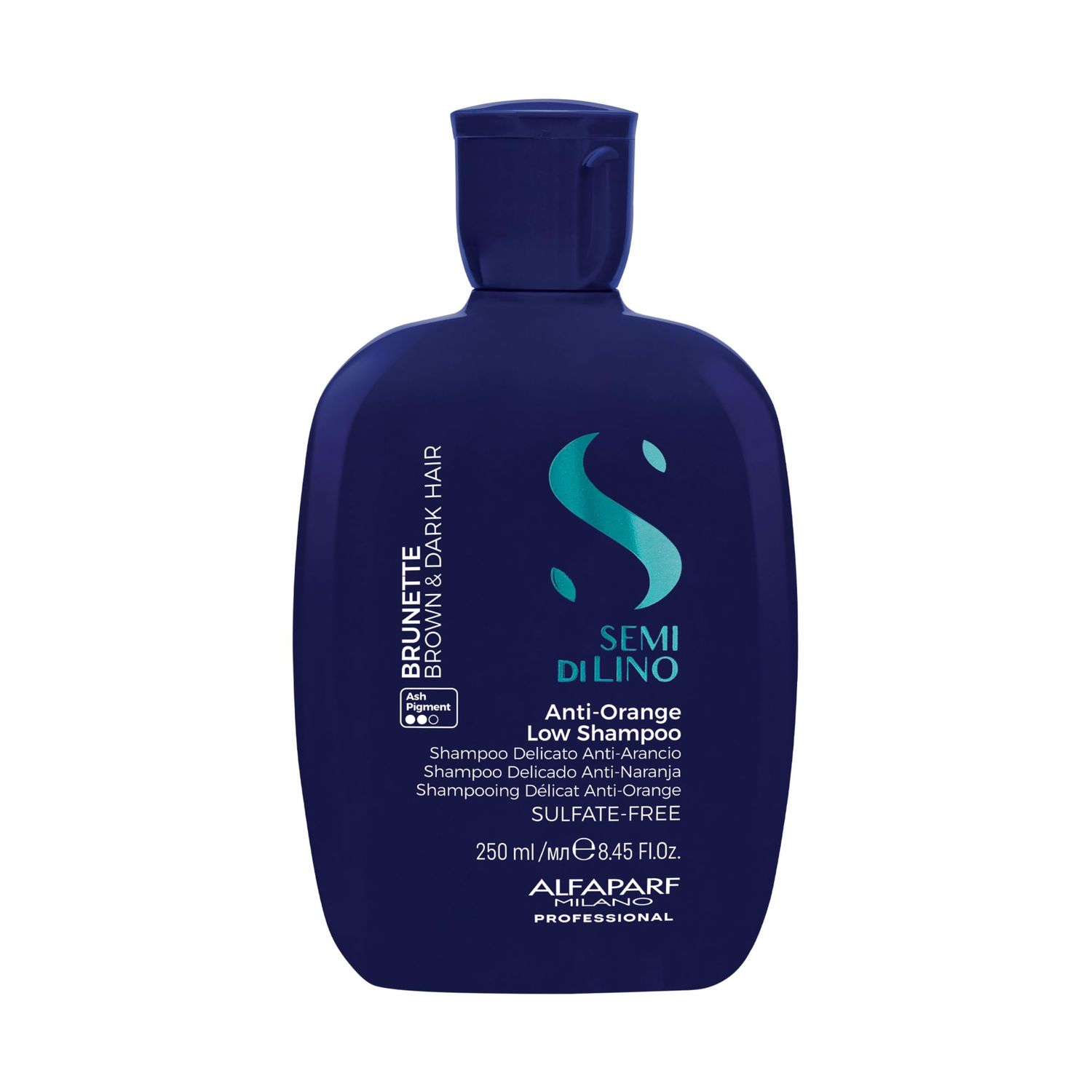 Alfaparf Milano Semi Di Lino Anti Orange Blue Shampoo for Brown, Chestnut Dark Hair - Sulfate Free Brunette Shampoo - Removes Brass Unwanted Tones (8.45oz 250ml)