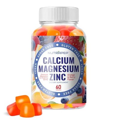 Calcium Magnesium Zinc Supplement Gummies - with Vitamin D3 K2 Magnesium Glycinate - Orange Berry Flavored Vegan Sugar-Free Gluten Free Chewable for Men Women Kids