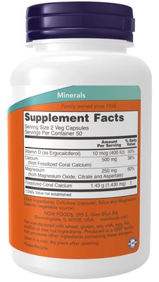 Now Foods Coral Calcium plus Magnesium, 100 veggie caps (Pack of 2)