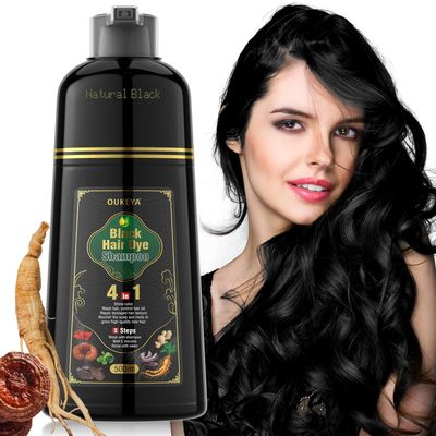 OUKEYA Black Hair Dye Shampoo 4 In 1, Hair Color Shampoo for Gray Hair Coverage for Women Men, Instant Natural Herbal Ingredients Color, Professional Salon-Level Treatments