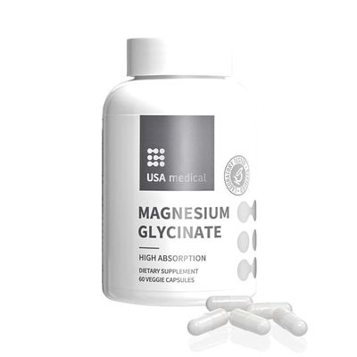 USA Medical Magnesium Glycinate - High Absorption for Deep REM Sleep, Muscle Relaxation, Stress Relief - Magnesium Bis-Glycinate 60 Capsules
